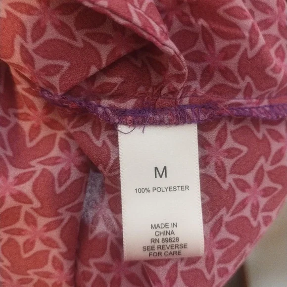 LOGO Lori Goldstein Purple Floral Peasant Button Up Blouse Sz M Boho Oversized - Picture 5 of 8
